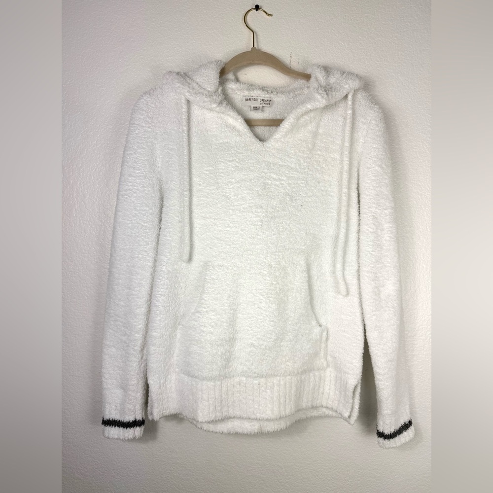 Barefoot Dreams CozyChic Knit Hoodie Cardigan Sweater White Fuzzy size 1